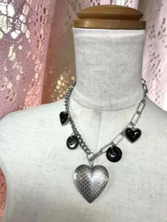 レアvintage❤︎ボタン古着屋ハート　ロケットステンレス平成ゴシックネックレス