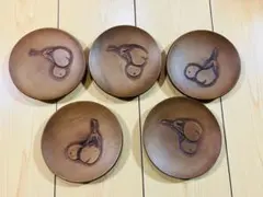 木製茶托 5枚セット 果物の彫刻