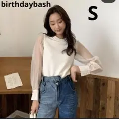 バースデーバッシュ　シースルー袖トップス　シアースリーブクルーネックKNIT