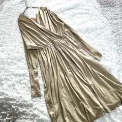 美品【エトレトウキョウ】（F）カシュクールワンピース ベージュ リネン混