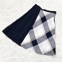 美品 ブルーレーベルクレストブリッジ スカート レース チェック プリーツ 38