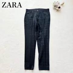 【ザラ】テーパードパンツ（M）チェック スラックス センタープレス カジュアル