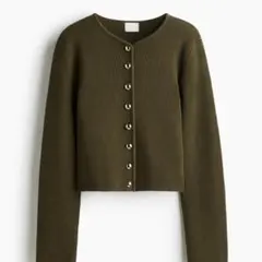 【値下げ】H&M ニットカーディガン リブニット カーキ