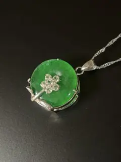 ✅昭和レトロ ヴィンテージ ストーン 翡翠調ネックレス 18KGP刻印 シルバー