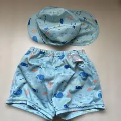ベビー水着セット 100cm 水色 マリン柄