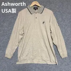 Ashworth USA製　長袖ポロシャツ グレー ロゴ刺繍入りのサムネイル