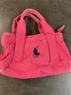 ポロ POLO ラルフローレン ロゴ刺繍ピンクトートバッグ