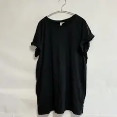 海外古着 H&M DIVIDED ロールアップ袖 ロング丈Tシャツ 黒 Mサイズ