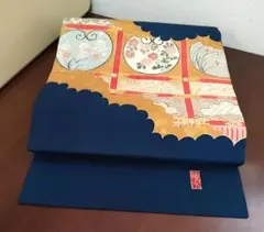 正絹　塩瀬　名古屋帯　青紺　未使用品