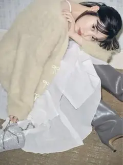 【美品】スナイデル　2024年秋冬　ビジューリボンロングカーディガン　ミント