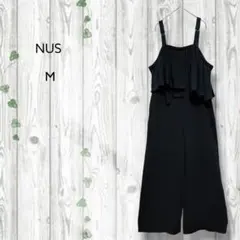 nus　フリルサロペット　オーバーオール　ポケット　黒　ワイドパンツ