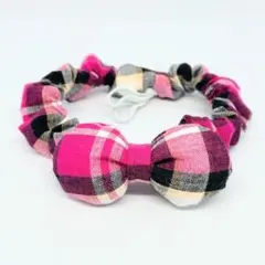 ☆174　猫の首輪　シュシュ首輪　ぷっくりリボン　ネームプレート別売