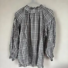 GLOBAL WORKチェック柄バルーンスリーブシャツ