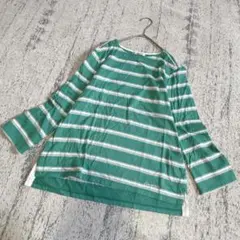 NEW YORKER　ニューヨーカー　ボーダートップス　８分袖　グリーン　M