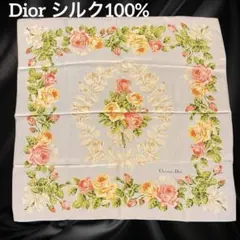 Christian Dior ローズ柄 シルク100% スカーフ ストール