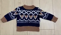 【リンクコーデ】a.l.c キッズ ニット 80cm キツネ柄 ネイビーウール混