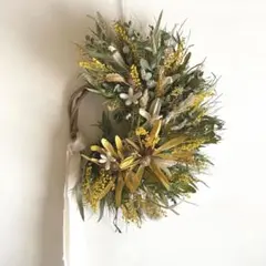 ドライフラワーリース 42センチ　ハーフリース　ミモザ