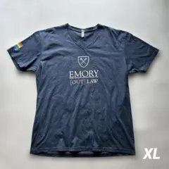 アメリカ古着半袖Tシャツ"EMORY"ネイビー XL 紺色 Vネック USA古着のサムネイル