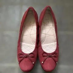 ワインレッド リボン付き フラットシューズ