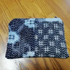 ②古布 木綿 藍染 絣 刺し子 ハンドメイド ファスナーポーチ - メルカリ