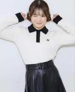 INGNI ケーブル胸刺しゅう配色ポロニット　トップス