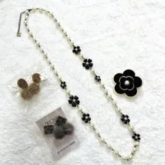 4点セット！冬アクセサリー　ピアス　ピン　ネックレス　ファー　ハラコ　パール