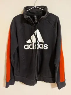 adidas フルジップパーカー 黒/オレンジ 130