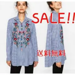 大人気 ZARA・ザラ系 花柄 刺繍シャツ Lサイズ