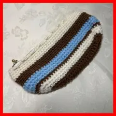 ハンドメイド☆かぎ編み☆ニットポーチ☆小物入れ☆ペンケース☆ストライプ