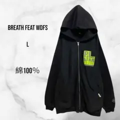 【BREATH feat wdfs】長袖フードジップパーカー 黒(L)綿100