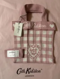 Cath Kidston 新品 ニット バッグ 薔薇 チェック ピンクのサムネイル