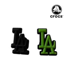 CROCS クロックス ジビッツLA ロゴ ブラック、グリーン2個セット