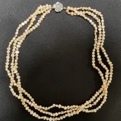 【値下げしました】淡水パールネックレス　3連　オレンジ　留め具　シルバー