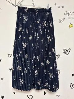 ネイビー 花柄 プリーツスカート