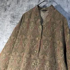 【上品 ペイズリー柄 シャツ ブラウス】FREEサイズ レトロ ゴールドボタン