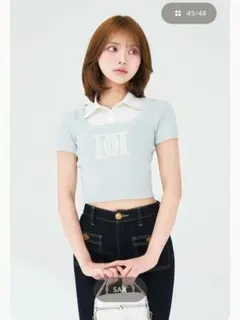 Darich DDロゴレイヤードニットトップス サックス