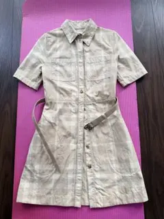 バーバリーベージュ チェック柄 半袖ワンピース