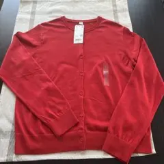 【新品】ユニクロ UVカット　長袖 クルーネックカーディガン レッド　L