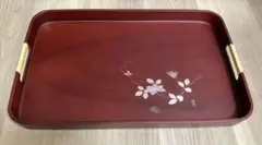 長手盆 おぼん マルセイアート 美術漆器 和風 盆 赤色 花模様のサムネイル
