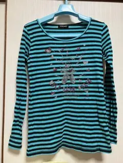 PEACE NOWお注射クマちゃん長袖Tシャツボーダー柄水色黒色テディベア病み系のサムネイル