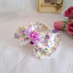 襟付き首輪(パープル②パンジー)わんちゃん猫ちゃん用