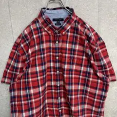トミーヒルフィガー　刺繍ロゴ　チェック柄　半袖BDシャツ　ビックサイズ　2XL
