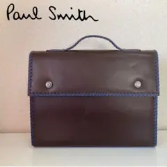 Paul Smith レザー ビジネスバッグ ダークブラウン × 青