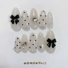 ネイルチップ 韓国 ドット リボン フレンチガーリー 量産型 17