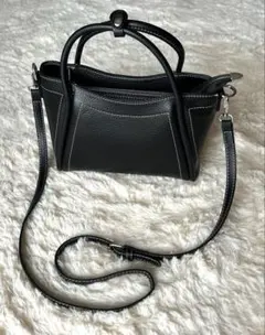 2WAY ハンドバッグ ショルダーバッグ ブラック ステッチ