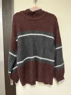 (美品) nice claup ニット チュニック 茶色 ボーダー ガーリー