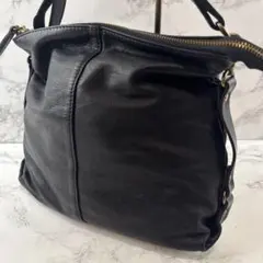 ノーブランド シンプルデザイン 本革 レザー ショルダーバッグ 黒(ブラック)のサムネイル