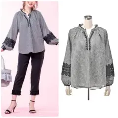 【&LOVE】レース ギンガムチェック ブラウス チュニック フリル 大きい