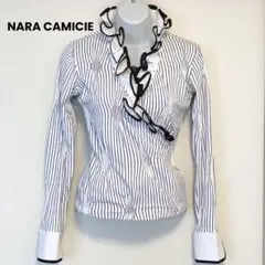 NARA CAMICIE ナラカミーチェ ストライプトップス フリル付き