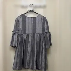 グレー系チェック 七分袖ワンピース